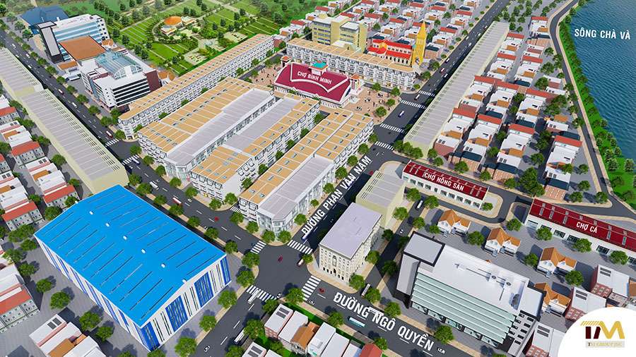 Phối cảnh tổng thể dự án Chợ và Nhà phố Thị xã Bình Minh